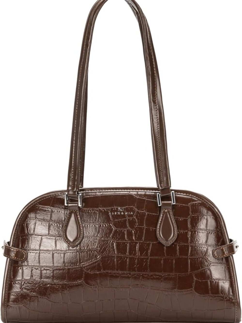 Stylish Crocodile Embossed Leather Shoulder Bag, Vintage Dome Crossbody Purse